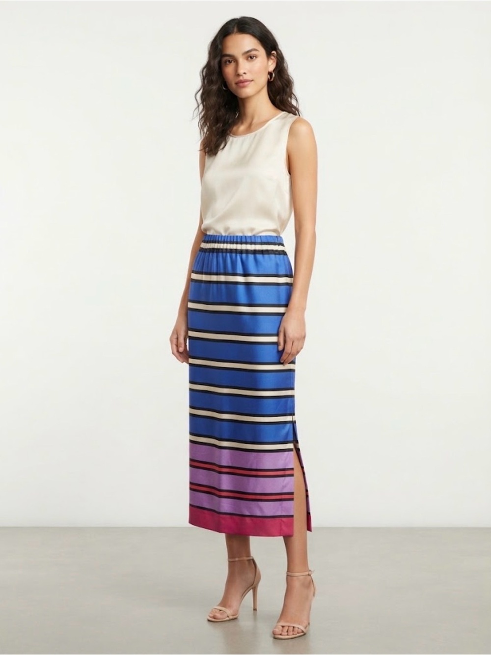NWT Ann Taylor Blue Striped Midi Skirt Size Medium Colorblock
